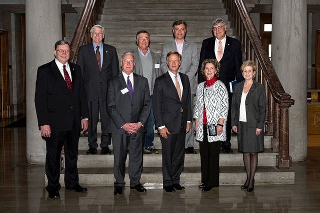 Tennessee Governor Bill Haslam (front row center) greets Oak Ridge business leaders during Oak Ridge Chamber of Commerce’s Day on the Hill. Also pictured: (back row) Kelly Callison, Gene Patterson, Rick Chinn, Ben Andrews, (front row) Stacy Myers, Parker Hardy, Patricia Myers and Lisa Copeland.
