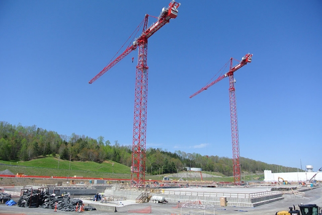Two tower cranes, which are 300 and 360 feet tall, will be used to move materials and equipment during construction of UPF.