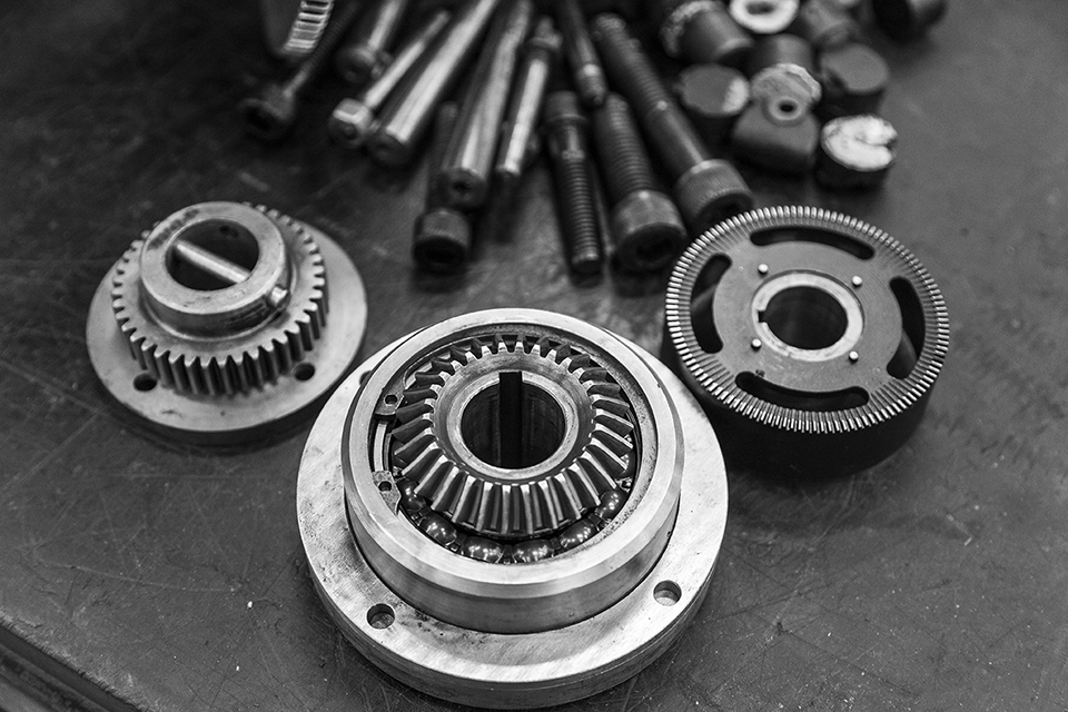 A black and white shot of gears at Y-12. 