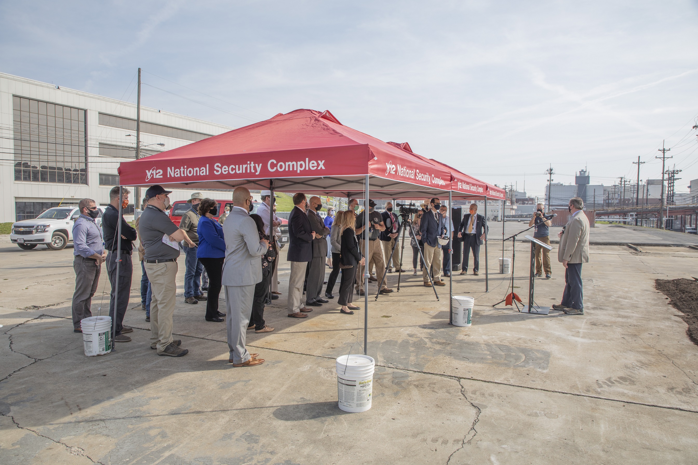 Officials participate in a groundbreaking ceremony for the West End Protected Area Reduction project (WEPAR) at Y-12 National Security Complex