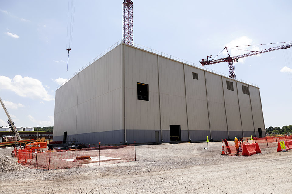 The Mechanical Electrical Building (MEB) at the Uranium Processing Facility is now fully enclosed. This milestone includes installation of all siding, doors, roof, and louvers, and completion of underground utility work on the east and north side of the MEB.