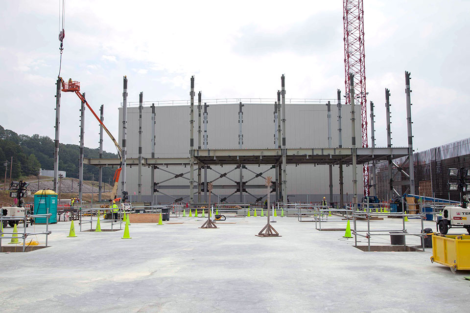 Structural steel continues to be installed at the Uranium Processing Facility Project’s Salvage and Accountability Building. At 127,000 square-feet, the three-story SAB footprint is approximately the size of one football field. 