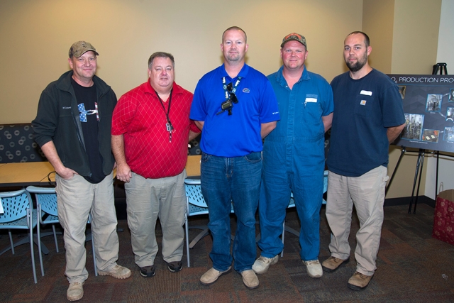 Members of Y-12 Special Operating crew celebrate their successful year, producing material for HFIR. From left: Rodney Raley, Steve Watson, Chad Owings, Andy Trentham, and Derek Chittum.