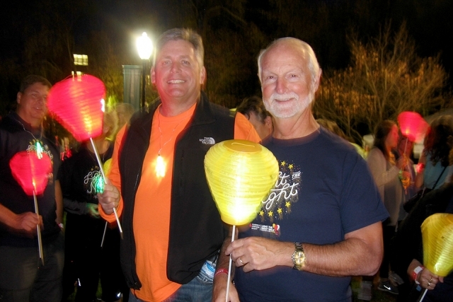 Vice President of Mission Engineering Mike Beck (left) and Vice President of Operations Support Darrell Graddy are supporters of the Leukemia and Lymphoma Society’s Light the Night Walk. Beck was the team management sponsor in 2015 and 2016, Graddy the sponsor in 2014.