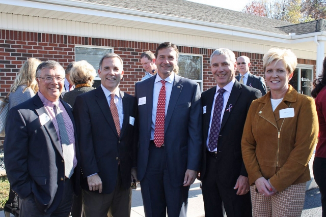 Left to right: Consolidated Nuclear Security’s Gene Patterson, Jason Bohne, and Gene Sievers join Mitch Steenrod (center) and Debby Steenrod to celebrate the opening of the new behavioral care treatment facility for veterans and active military at the Helen Ross McNabb Center.