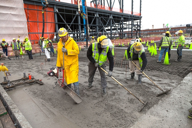Concrete is being placed for the base slab of the Salvage Accountability Building (SAB). The concrete placement for the SAB slab will continue through the spring.
