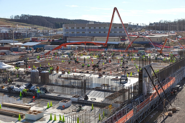 Concrete placements for the base slab of the Main Process Building were completed in February. Nearly 24,000 cubic yards of concrete were used for the slab. 