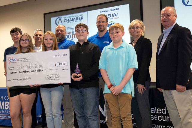 Clinton Middle School’s video about Protomet took second place, netting $750 for their school’s STEM education fund. Aaron Bullock, Brady Byrge, Matthew Earley, Sifa Gatho, Ashlyn Smith and teacher Jonathan Lewis were the team members. 