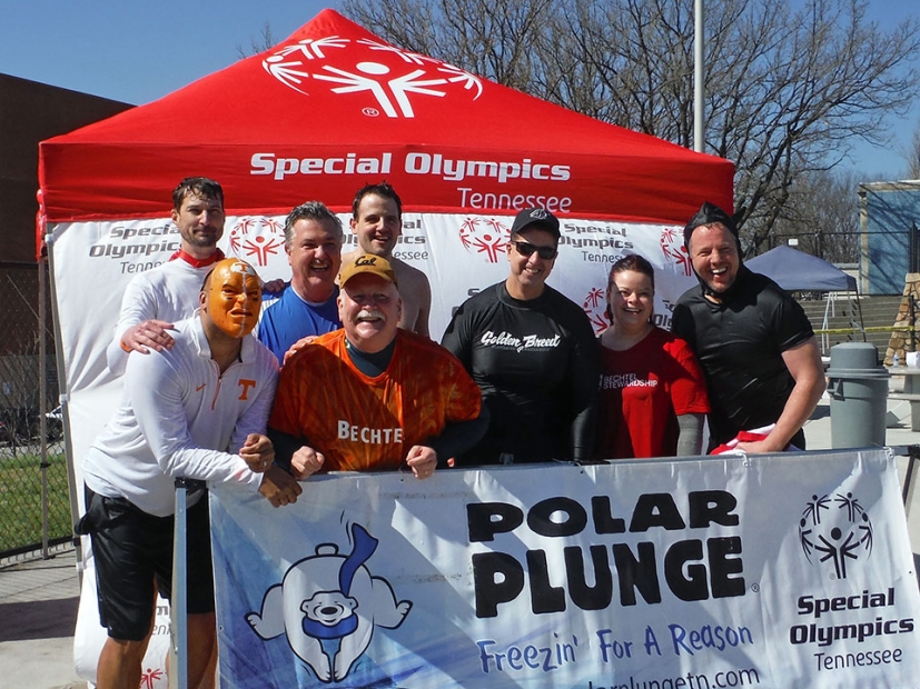 UPF employees collected donations to determine who would take the Polar Plunge, a leap into the University of Tennessee’s outdoor swimming pool.