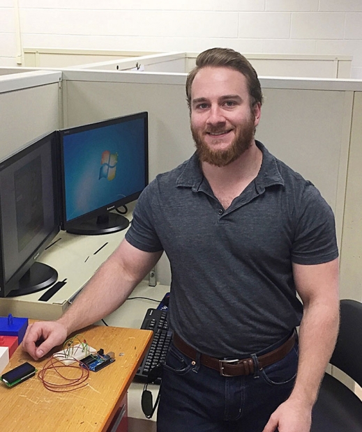 Veteran Chris Caserta works on an Arduino (an open-source prototyping platform used for creating interactive electronic objects) for his senior design course. Caserta, who is participating in the CNS Veterans Program, graduates in December with his bachelor’s degree in mechanical engineering.