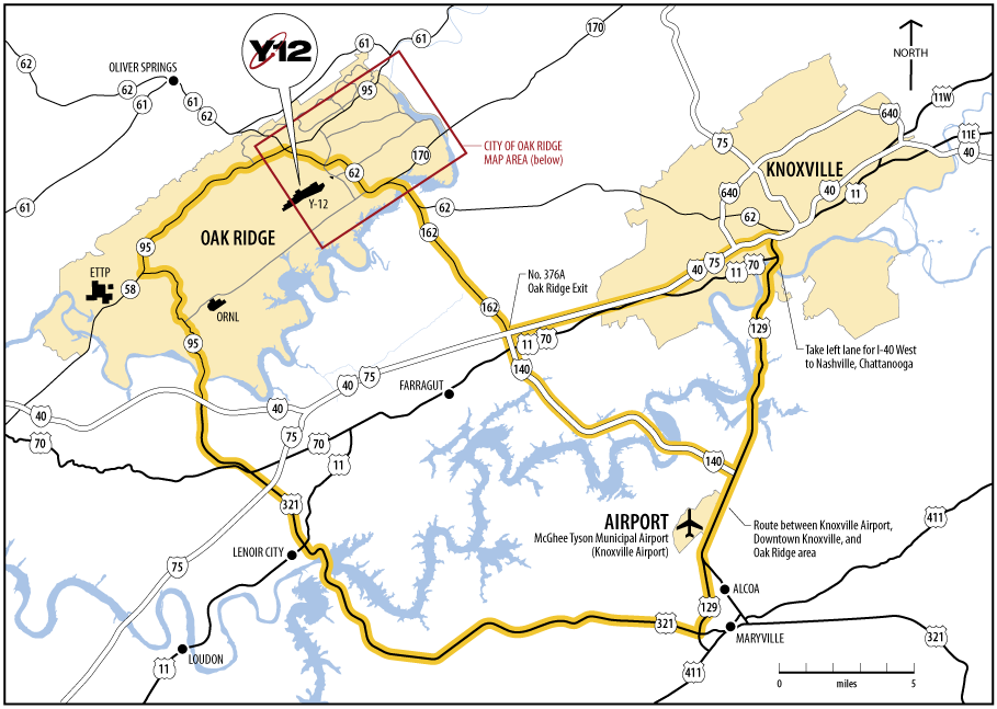 Oak Ridge-Knoxville Area Map