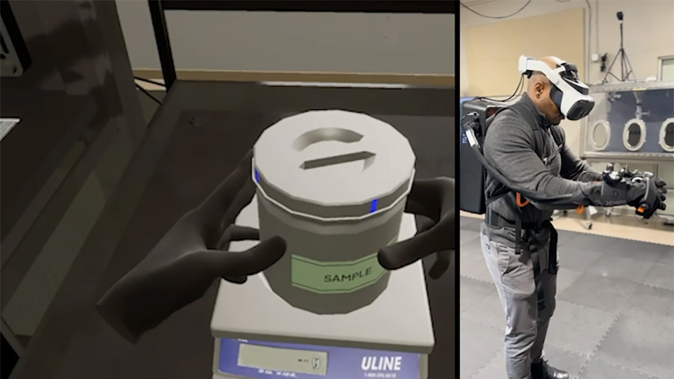 Using haptic feedback, a Y-12 trainee works virtually to gain an understanding of the parameters of working within a glovebox. 