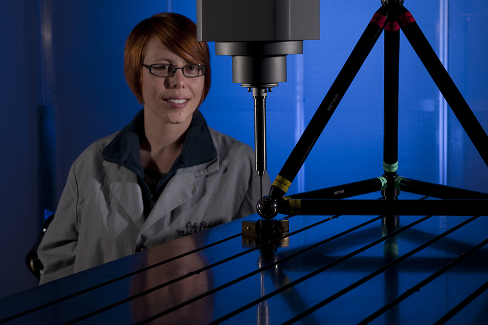 Technician at Oak Ridge Metrology Center works on precision calibration. 