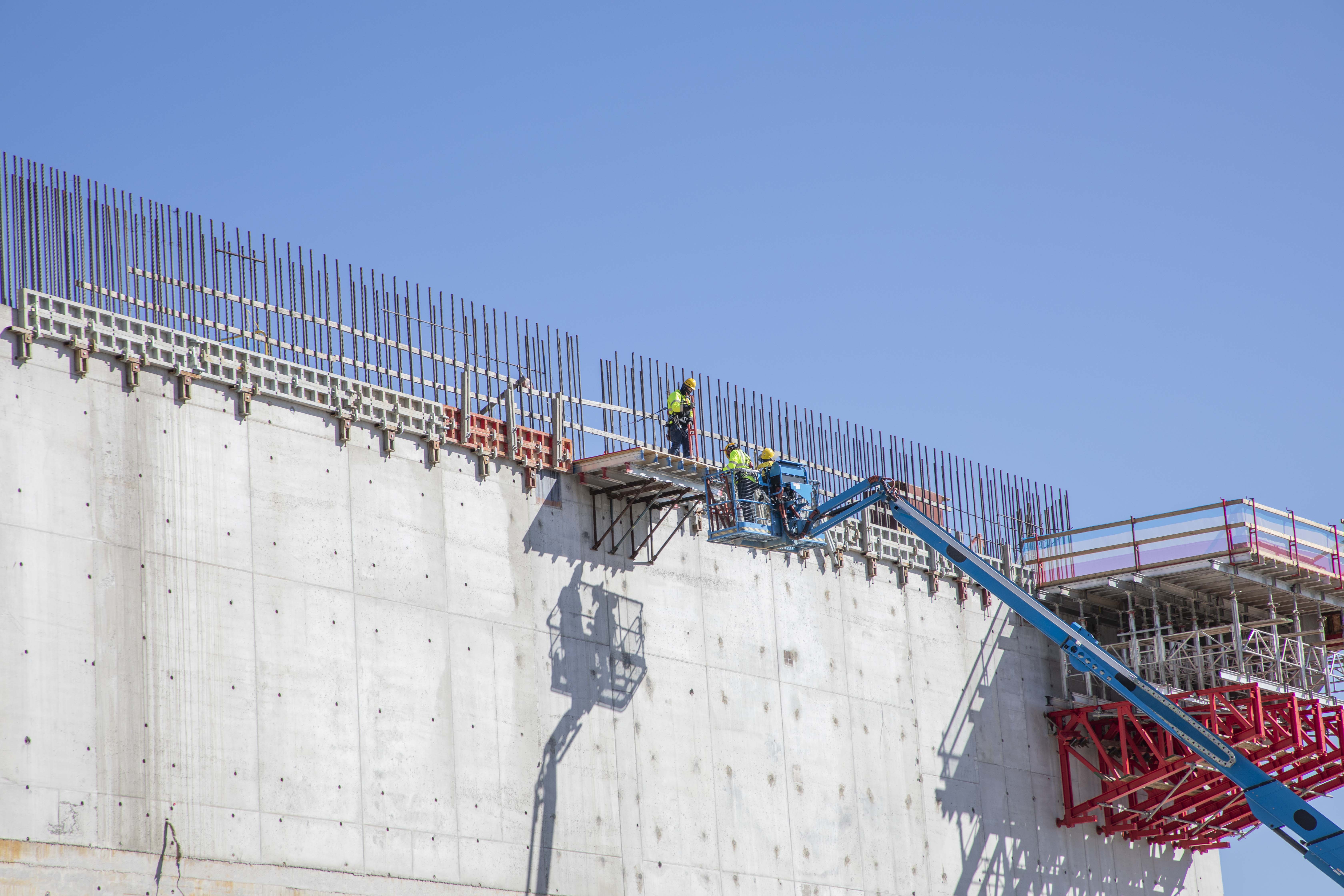 Ironworkers begin installing rebar on the third level of the Main Process Building.