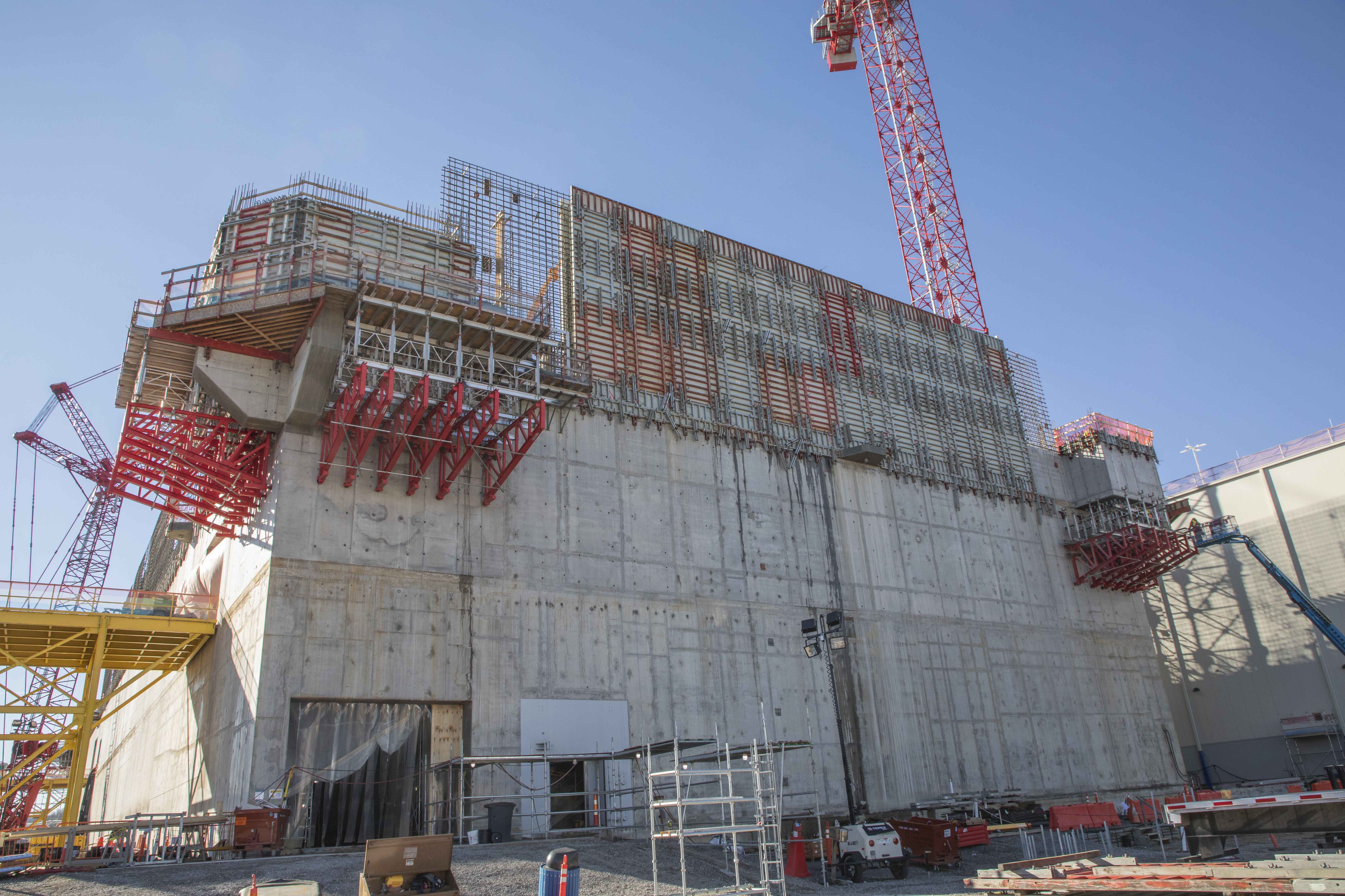 The Main Process Building placing concrete on the third level walls.