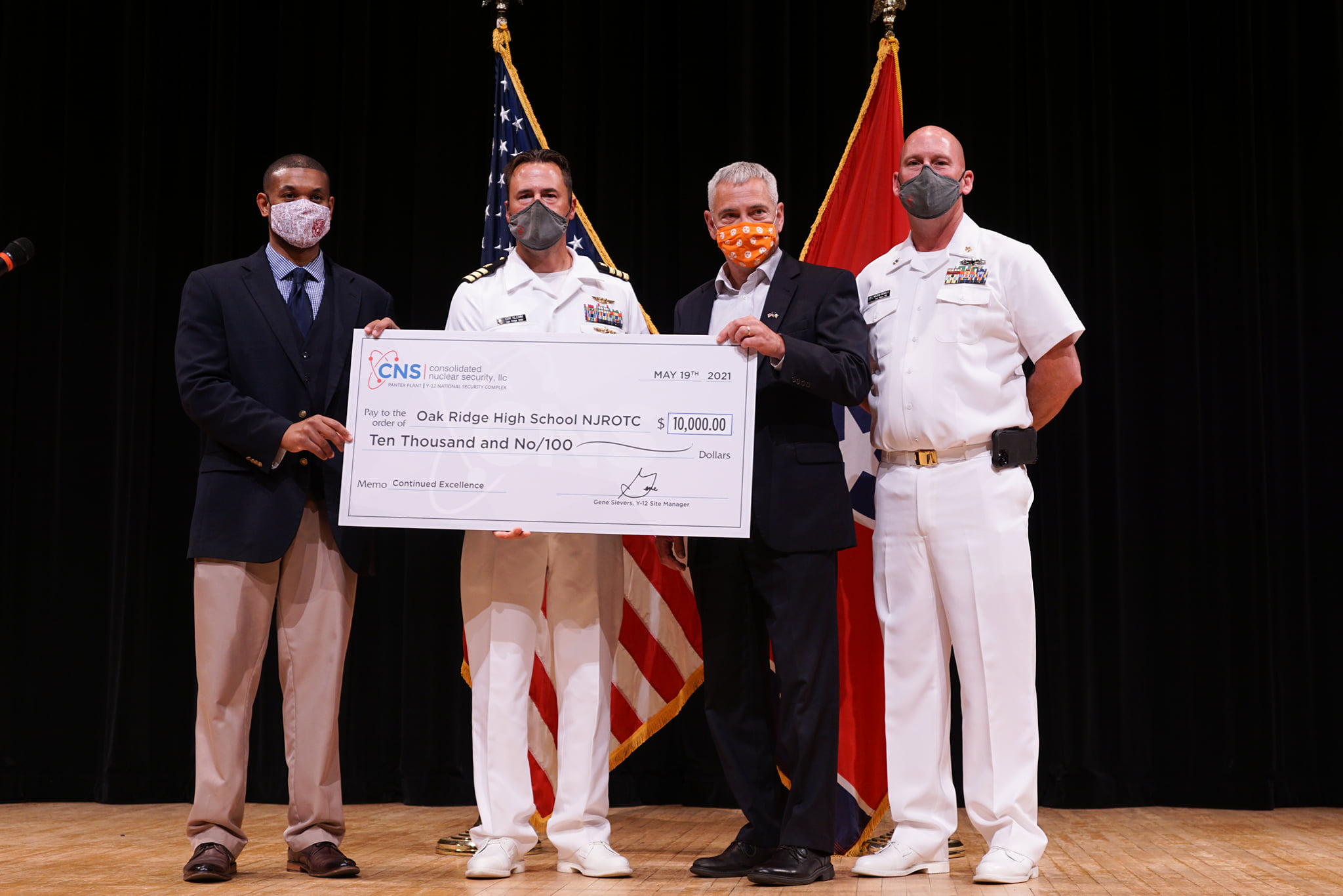 Oak Ridge High School Principal Garfield Adams, Cmdr. Keith Klemm, Y-12 Site Manager and retired Capt. Gene Sievers, and Chief Ryan Nicholls 