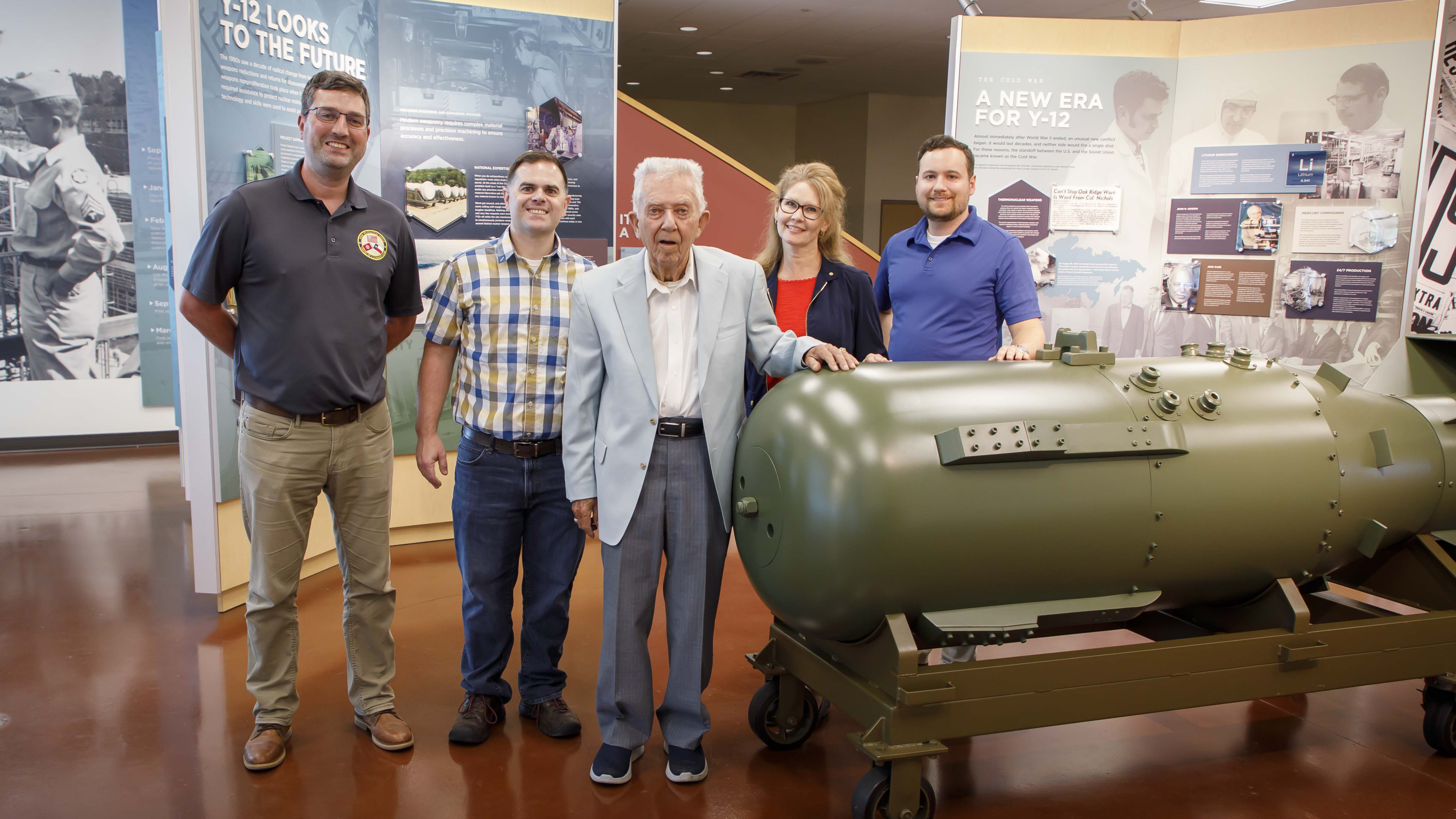 Bill Clark is welcomed to Y-12 by NNSA Production Office employees nearly 65 years after being exposed to high levels of radiation during the 1958 Nuclear Criticality Accident.