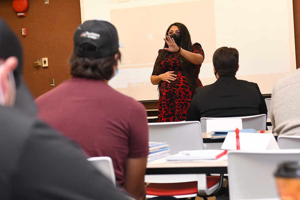 Zuleyma Carruba-Rogel engages a class of new employees at Pantex.