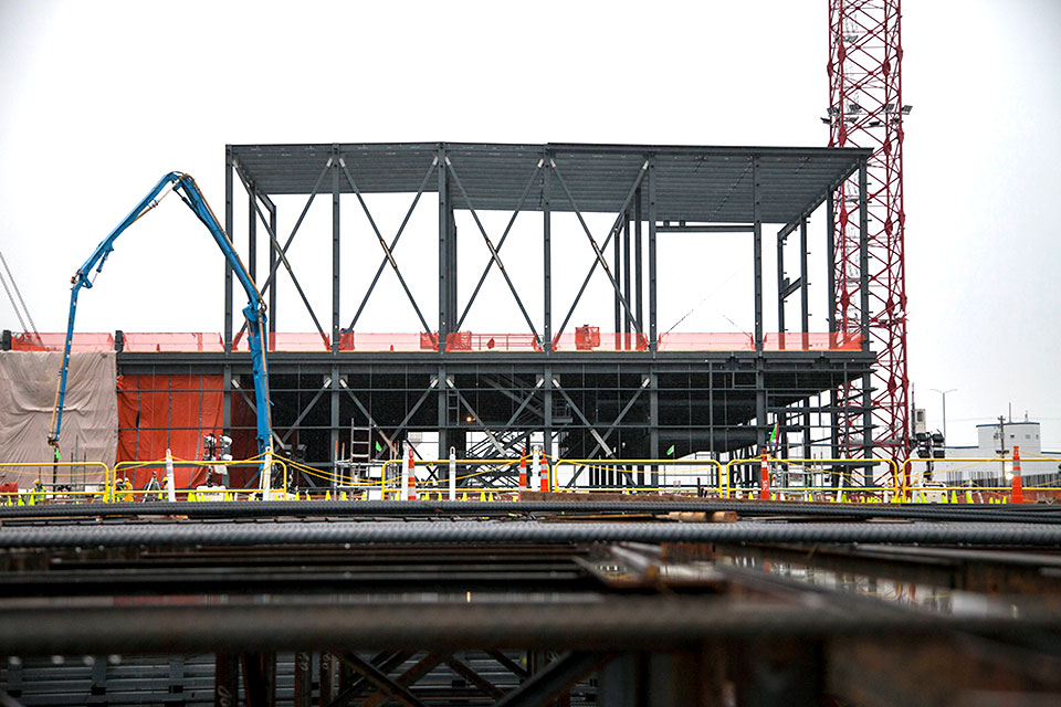 UPF’s Mechanical Electrical Building continued to rise as the installation of structural steel on the second floor got underway. 