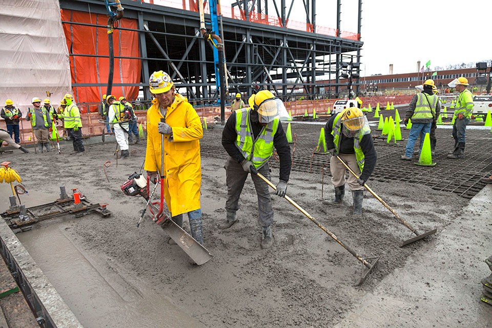 Concrete is being placed for the base slab of the Salvage Accountability Building (SAB). The concrete placement for the SAB slab will continue through the spring.