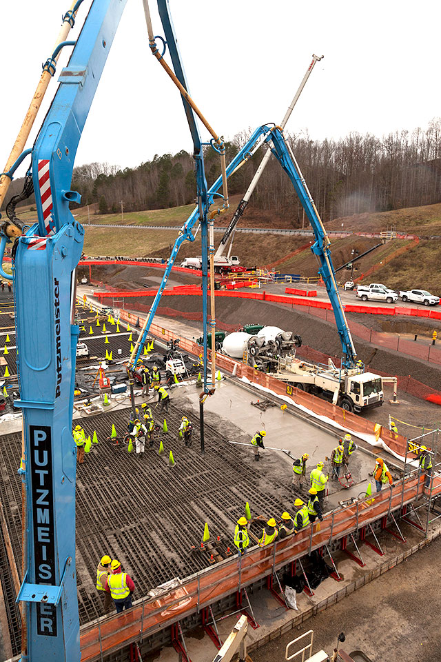 Concrete placement has begun for the slab of the Salvage and Accountability Building (SAB).  When complete, SAB will house waste preparation, decontamination, non-destructive assay and chemical recovery support systems.