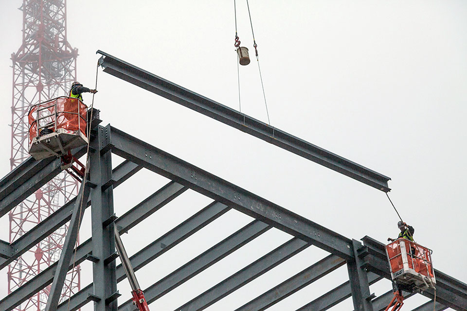 The last piece of structural steel was placed on the Mechanical Electrical Building on Feb. 11. The roof and the panels that make up the walls will be installed next. Completion is scheduled for early summer.  