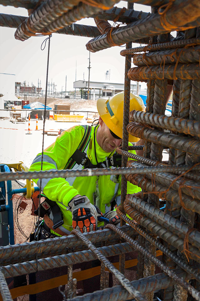 Detailing begins on rebar once the walls are up at the Main Processing Building at Uranium Processing Facility.