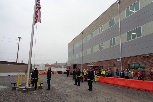 Uranium Processing Facility veterans are recognized during a ceremony outside the Construction Support Building.