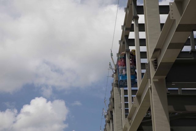 Installation of structural steel continues at the Salvage and Accountability Building.