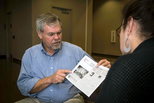 Mick Wiest points out his father in a 1948 Y-12 Bulletin. With Mick retiring, the combined time of Y-12 having an M. C. Wiest is 74 years.