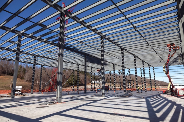 Roof decking and wall panels will be installed on the Mechanical Electrical Building now that structural steel has been placed. 