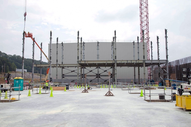 Structural steel continues to be installed at the Uranium Processing Facility Project’s Salvage and Accountability Building. At 127,000 square-feet, the three-story SAB footprint is approximately the size of one football field. 